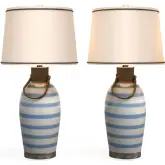 Harbor 28" Table Lamp in Blue Striped Ceramic & Rope (Set of 2)
